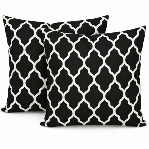 PANDICORN Black Trellis Outdoor Throw Pillow Covers Set of 2 18x18 Inches