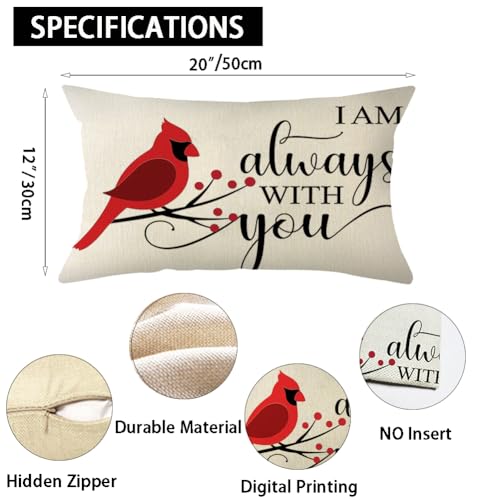 Cardinal Throw Pillow Cover - 12x20 Inch Commemorative Cushion