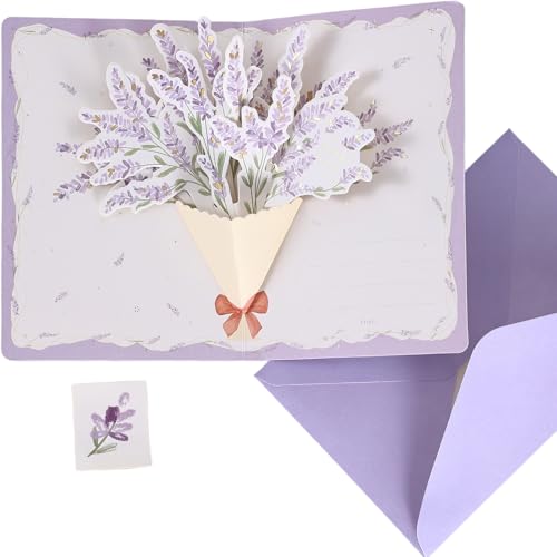Cifudec Floral Pop-Up Greeting Card, 3D Lavender Flower Bouquet Gift