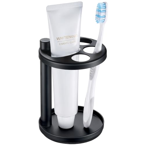 Black Metal Electric Toothbrush & Toothpaste Holder - Family Bathroom Caddy