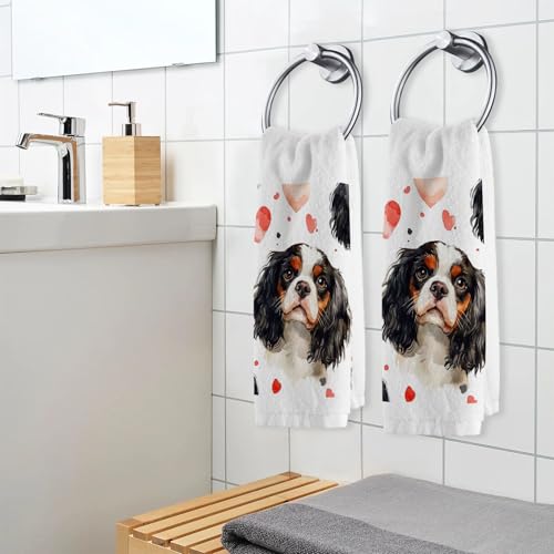 ALAZA Cotton Hand Towel Cute Cavalier King Charles Dog Heart Bathroom Decor