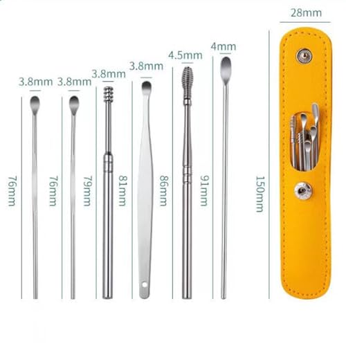 6-Piece Stainless Steel Earwax Removal Tool Set with Leather Case