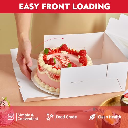 Disposable Cake Boxes - 3 Pack, 10x10x5 Inch with Clear Window
