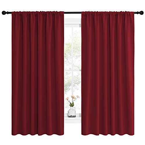 NICETOWN Burgundy Blackout Curtains - 62" W x 63" L Rod Pocket Drapes (2 Panels)