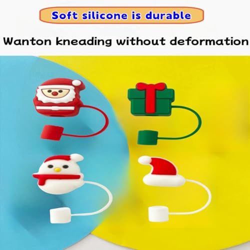 Christmas Straw Covers Set - Reusable Silicone Holiday Drink Toppers