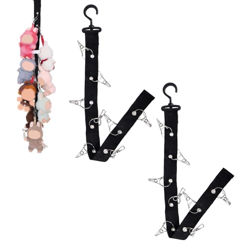 Plush Toy Hanging Display Strap with 8 Metal Clips - Black