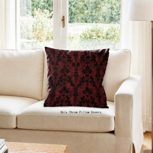 Gothic Damask Floral Throw Pillow Cover 18x18 - Dark Red and Black Vintage