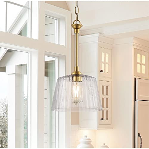 Westinghouse 6130200 Aggie Transitional One Light Indoor Pendant, Brushed Brass Finish, Clear Ribbed Glass