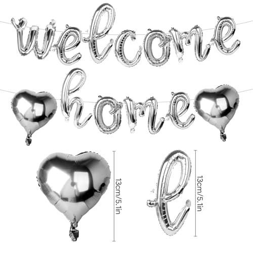 Welcome Home Balloon Banner Set - Silver Foil Letters & Hearts