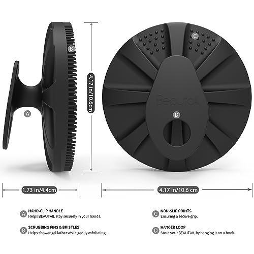 BEAUTAIL Silicone Body Scrubber & Gentle Exfoliating Shower Brush - Black