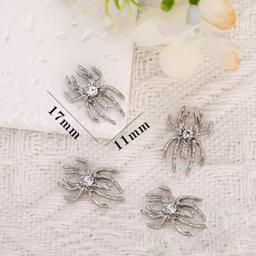 BYJKYEN Silver Spider Nail Charms 15pcs Alloy Halloween Rhinestones