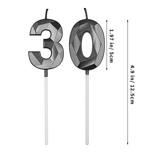 Black 3D Diamond Shaped Birthday Candles - Number 30 Decoration