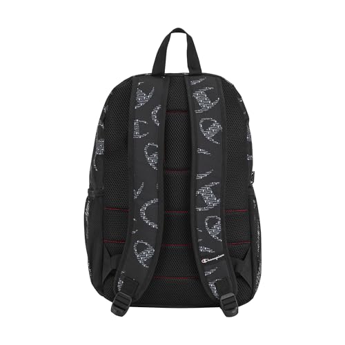 Champion Merit Backpack with Padded Straps, Water Bottle Pocket and Laptop Compartment for Daily Use, Black/White, One Size