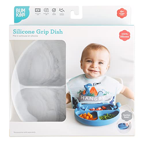 Bumkins Silicone Suction Plate for Toddlers - Divided Grip Dish, Marble