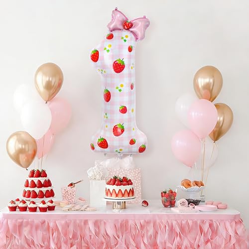 40 Inch Strawberry Number 1 Balloon for First Birthday Party Decorations