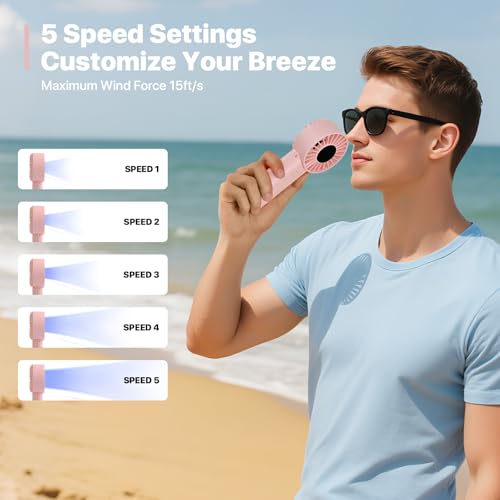 NEXHC Foldable Handheld Fan with LED Display - 5-Speed, 10-Hour Battery Life, 3-in-1 Design for Outdoor Activities