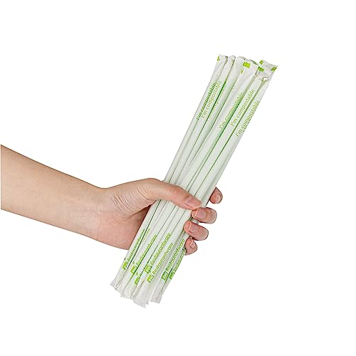Restaurantware-Basic Nature 8.3 Inch Disposable Straws, 2000 Sustainable Straws - Wrapped, Won't Alter Flavors, Green PLA/PBAT Straw, For Hot And Cold Drinks
