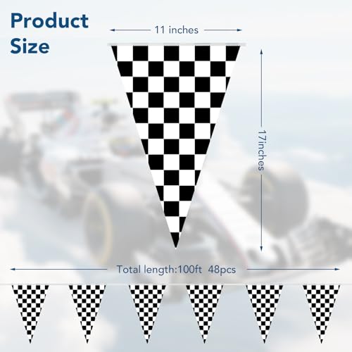 100ft Black Checkered Flag Banner - Double-Sided Race Car Party Decoration