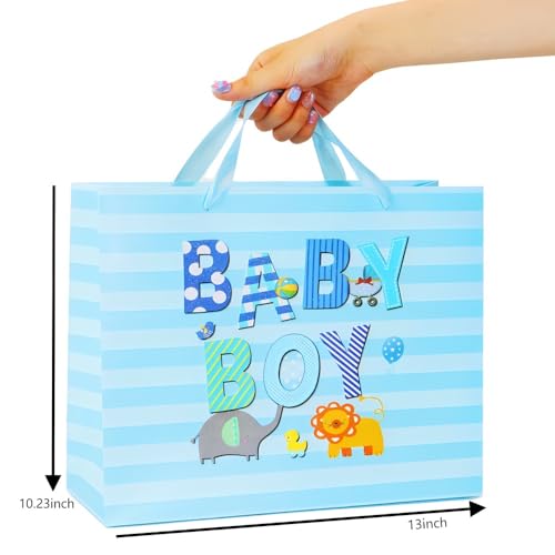 Large 13" Baby Boy Gift Bag with Card & Tissue Paper - Cartoon Design