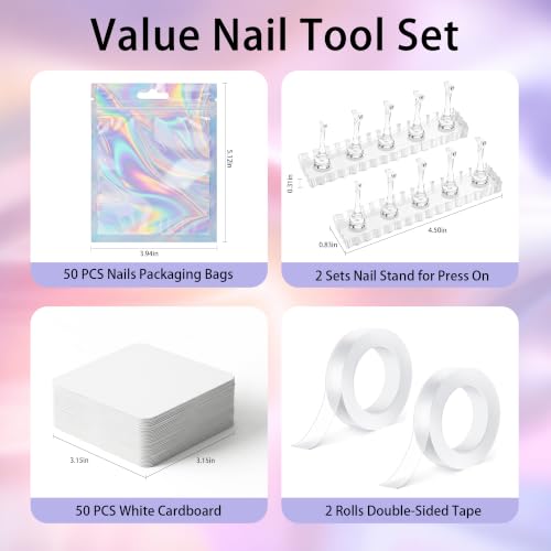 50-Piece Press On Nail Art Set with Magnetic Stands & Packaging