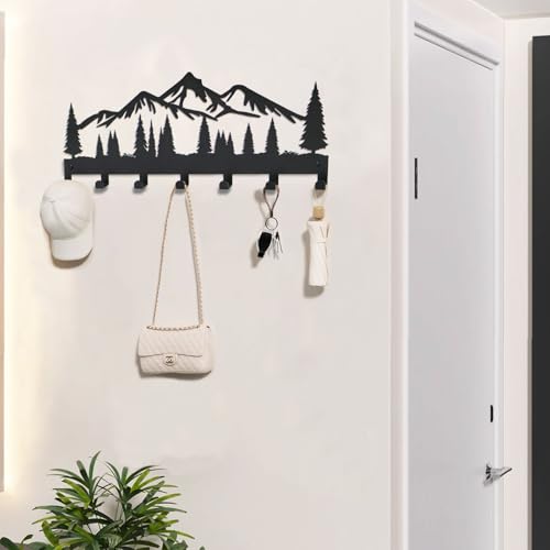 Rustic Metal Key Holder Wall Mount with 7 Hooks for Home & Office