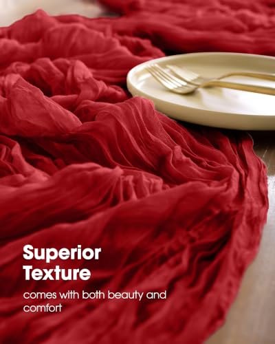 Pureegg 2 Pack Red Cheesecloth Table Runner 120 Inch for Wedding Party