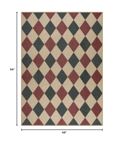 Christmas Rug 5x7 Checkered Red & Green Non Slip Washable Indoor Outdoor Carpet - Green & Red Checkerboard Variation
