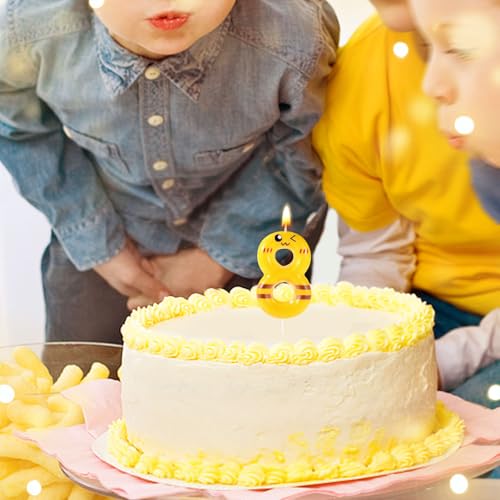 Lasuroa Yellow Cartoon Number 8 Birthday Cake Candle Party Topper