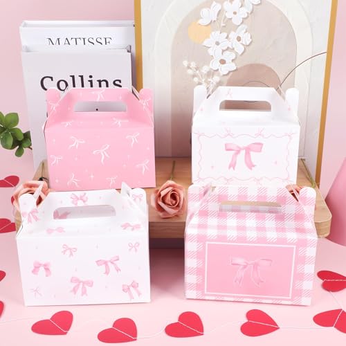12 Pcs Pink Bow Gift Boxes for Birthday & Party Favors