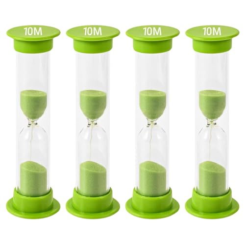 10 Minute Sand Timer for Kids - Green Hourglass Set of 4