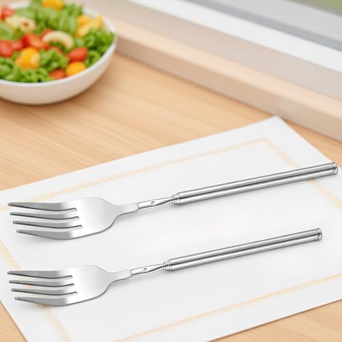 Nwstar 2PCS Extendable Stainless Steel Forks - Telescopic BBQ & Dinner Forks (8.7 to 25.4in)