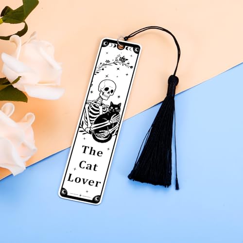 Gothic Cat Bookmark - Skeleton & Black Cat Design for Book Lovers