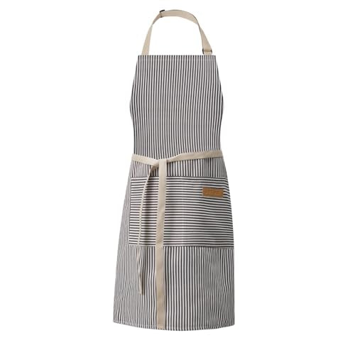 DILLMAN Adjustable Kitchen Bib Apron - Narrow Brown Striped Chef Apron