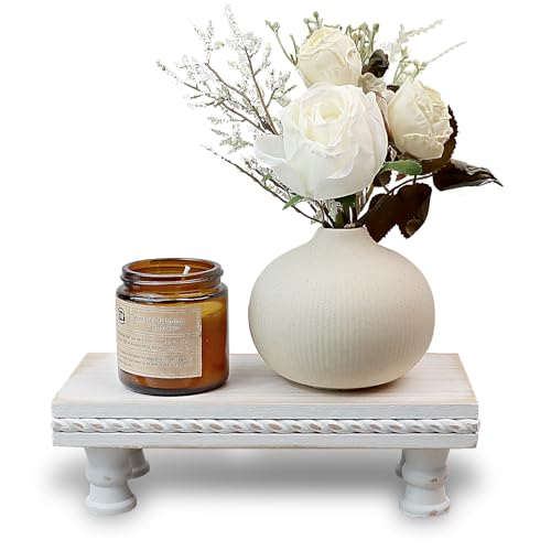 Waterproof Wooden Bathroom Tray Pedestal Stand - 8.6-Inch White