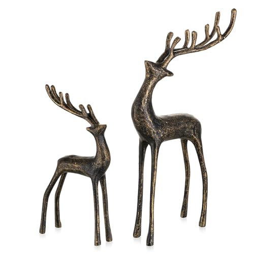 Black Iron Reindeer Figurine for Christmas Centerpieces - Gold Accents