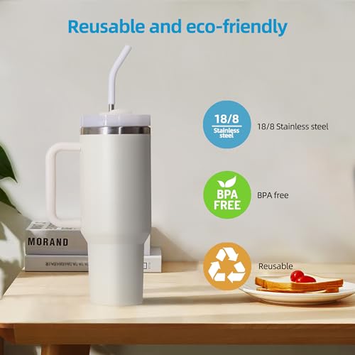 JINRICH 6-Pack 40 oz Stainless Steel Reusable Straws for Stanley Tumbler, 6 Colors, Silicone Tips & Cleaning Brushes