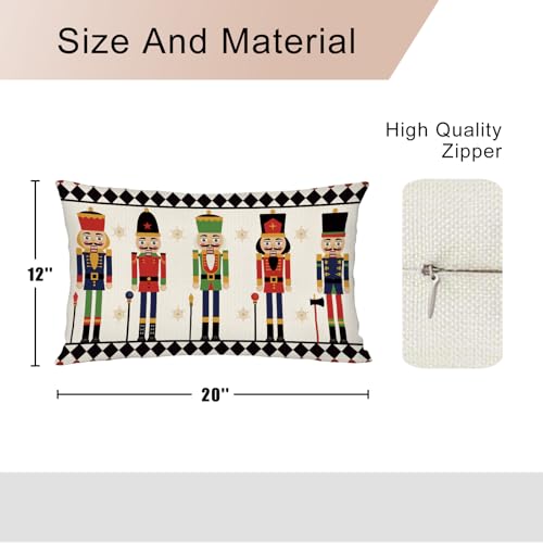 Christmas Nutcracker Lumbar Pillow Cover 12x20 Inch Winter Sofa Decor