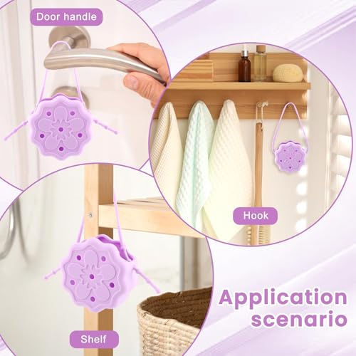 Silicone Shower Steamer Holder - Purple Flower Bath Bomb Tray with Hanging Rope
