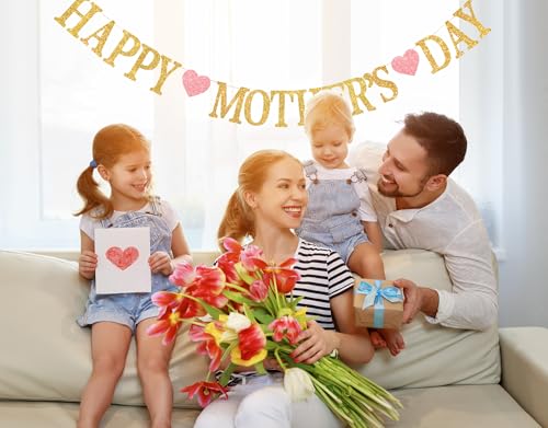 Gold Glitter Happy Mother's Day Banner - 110-Inch Party Decoration