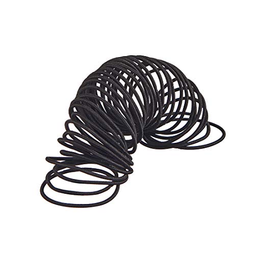 minihope 2mm Black Elastic Hair Ties 50 Count No-Metal Hair Elastics