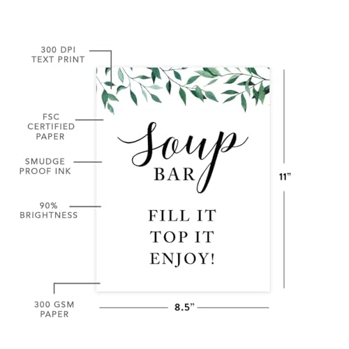 Andaz Press Soup Bar Wedding Sign, Natural Greenery, 8.5x11 Cardstock