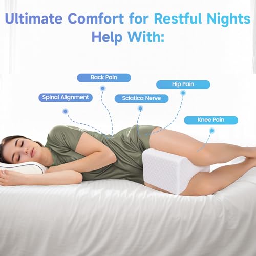 Cooling Gel Knee Pillow for Side Sleepers - Large White Memory Foam