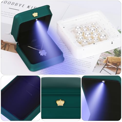 KUKUVR LED Necklace Pendant Gift Box Green Velvet Jewelry Display Case