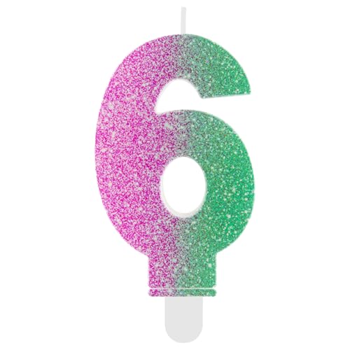 Pink & Green Movie Themed Birthday Candle - 6th Birthday Decoration