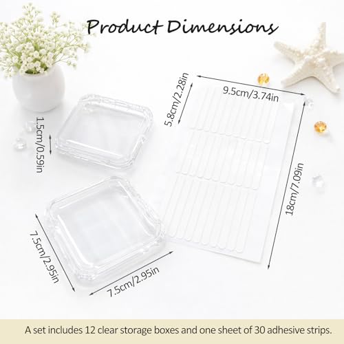 13-Piece Clear Press-On Nail Storage Boxes with 30 Adhesive Tapes