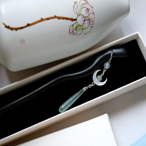 ZLmoue Vintage Chinese Hair Fork with Moon Pendant & Long Tassel