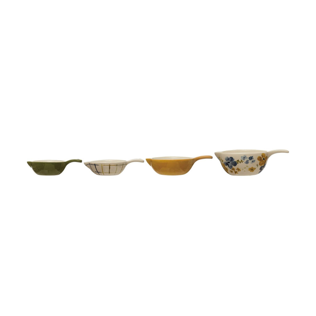 Creative Co-Op Hand-Painted Stoneware Measuring Cups, Multicolor
