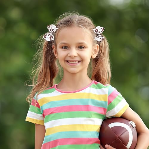 Football Hair Bow Clips - 2 Pack Brown Rugby Barrettes for Game Day