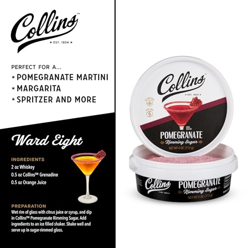 Collins Pomegranate Rimming Sugar - Tangy Cocktail Garnish, 4 oz