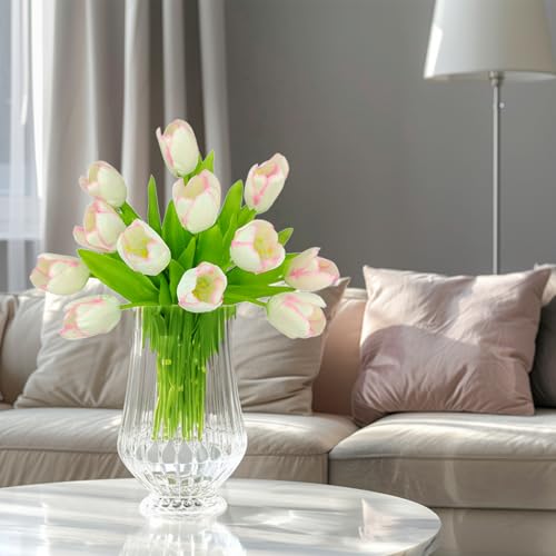 12pcs Real Touch Pink Tulips - Artificial Silk Flowers for Decor